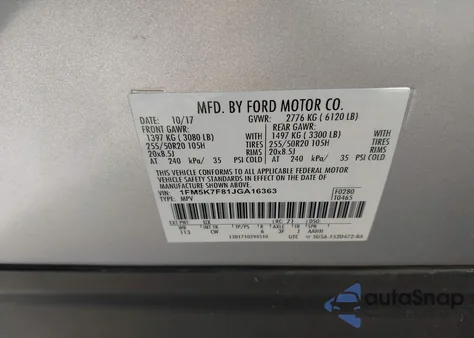 2018 Ford Explorer Limited z USA, uszkodzony, nr VIN 1FM5K7F81JGA16363